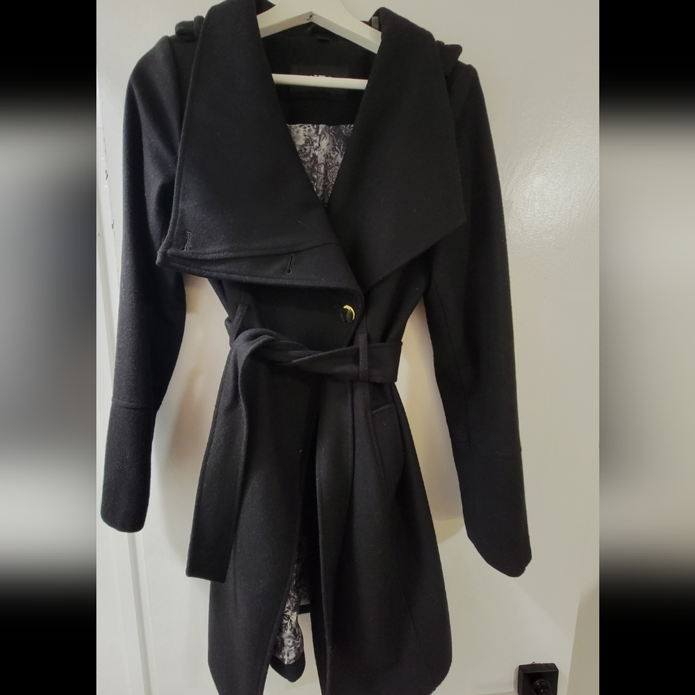 Guess Asymmetrical Tie Belt Wool Coat
